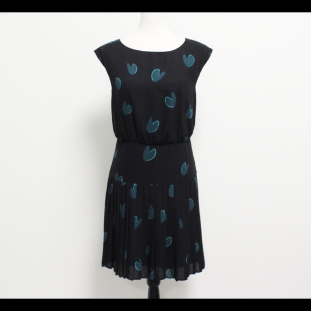 LOFT BLACK GREEN HEART PRINT SLEEVELESS DRESS Sz0P - Picture 4 of 14
